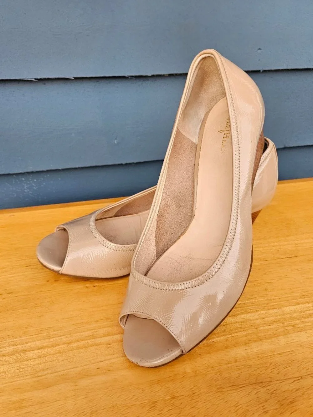 Cole Haan Tan Peep Toe Wedge